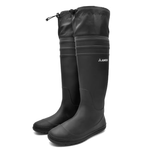 Best Knee High Wading Boots for Ultimate Protection 15 Amoji Women Rain Water Boots Knee High Mud Rubber Farm Boots For Wading Garden Fishing Black 10 Women
