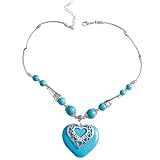 CONGARTENO Collar Turquesa con Colgante Corazón Hueco Bohemio para Mujeres y Niñas Joyería Ligera y Versátil Regalo para Cumpleaños y Día Madre