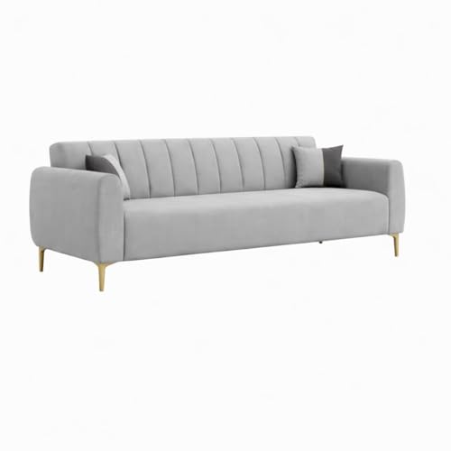 Image of Habibi Rich Velvet Suede 3+2 Seater Sofa Set | Spacious Soft Touch Comfort Seating | 5 Person Seating | Modern Living Room Sofa Set (Light Gray)