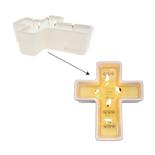Pavilion - Trust in The Lord with All Your Heart - Proverbs 3:5-12 oz 100% Soy Wax Candle 5 Wick Candle - Cross Suprise Message Wax Reveal - Jasmine Scented Religious Gift Home Decor Friend Present