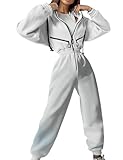 COZYPOIN Women Fleece Jumpsuits One Piece Outfits Hooded Sweatshirt Set High Waist Ladies Jumpsuit