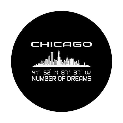 GPS coordinates Chigaco at night USA home city skyline PopSockets Swappable PopGrip, Black - Image 3