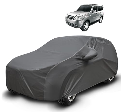 Image of Auto Hub Waterproof Car Cover Compatible with Tata Sumo Grand with Mirror Pockets, Soft Cotton Lining, Sumo Grand Car Cover Waterproof, Grey