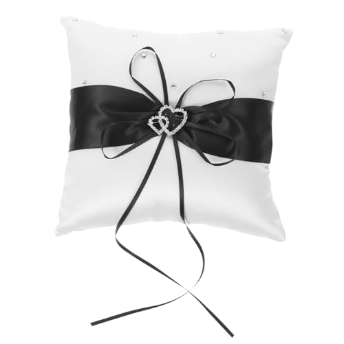 WHAMVOX Wedding Ring Pillow Double Heart Jewelry Rhinestone Ring Pillow for Bride