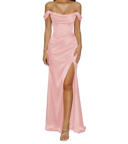 Robe de demoiselle d'honneur en satin rose grande taille col bénitier
