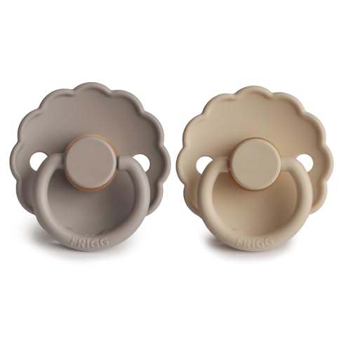 Image of FRIGG Daisy Natural Rubber Baby Pacifier | Made in Denmark | BPA-Free (Croissant /Portobello, 0-6 Months) 2-Pack