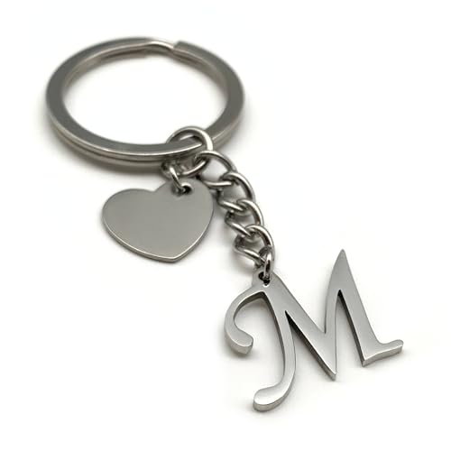 EVEMATE Llavero Letra con Corazón - Inicial A-Z Letras nombre - Acero inoxidable hecho a mano - Socio novio novia coche (M)
