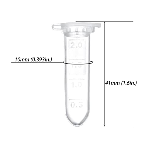 2ml Microcentrifuge Tubes 100pcs, EO Sterilized Plastic Small Vials with Caps for Sample Storage Without Leakage(100)