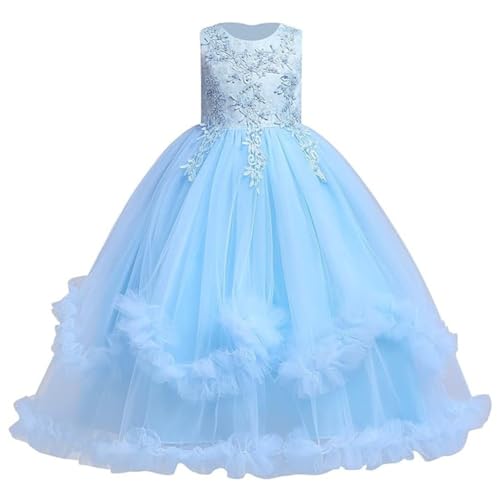 REXREII Flower Girls Embroidered Lace Wedding Tulle Dress Sleeveless Pageant Birthday Party Communion Evening Long Gown