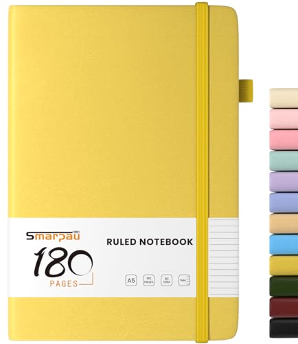 Smarpau Taccuino A5, copertina rigida, in pelle, con 180 pagine per scrivere, carta spessa 80 g/mq, per donne, lavoro, ufficio, scuola, viaggi, 14,5 x 21 cm, giallo limone