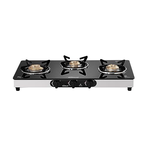 Sunflame Crystal Nova 3 Burner Gas Stove | 1 Jumbo, 1 Medium  and 1 Small Brass Burner | 2 Years Product Coverage | Dual Drip Trays | Manual Ignition | PAN India Presence  
