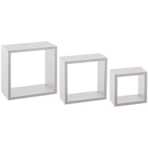 LOT DE 3 ÉTAGÈRES MURALES BLANC (L.15xP.9xH.15cm L.20xP.9xH.20cm L.25xP.9xH.25cm)
