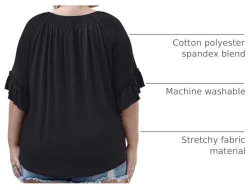 Image of Micoson Womens Plus Size Tops 3 /4 Ruffle Sleeve Crewneck Pleated Shirts