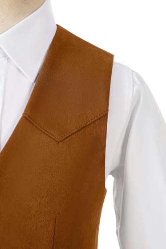 Boys Vest Leather Western Cowboy Dress Vests with Pockets Vintage Suede V Neck Formal Wedding Waistcoat3