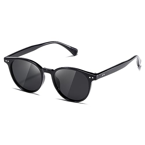 kimorn Gafas de sol polarizadas masculinas y femeninas retro tendencia gafas de sol retro marco redondo de los años 90 k1515 (Negro/Gris)