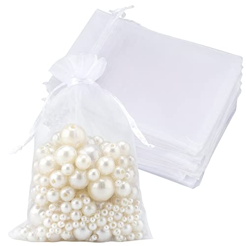 Joycraft 50pcs Organza Bags - 4x6 Inch White Wedding Favor & Jewelry Pouches with Drawstring Mesh Bags for Festival, Makeup, Candy, Desserts