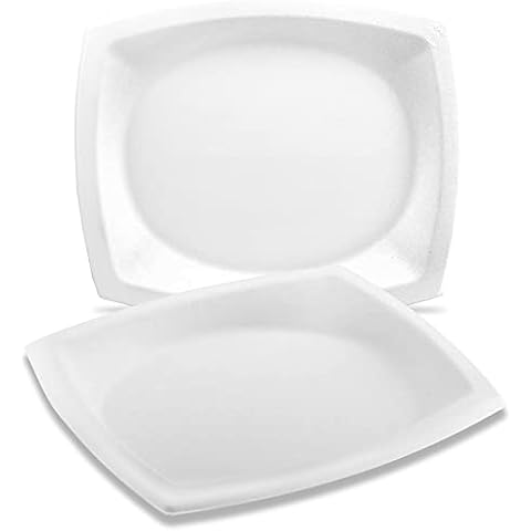 Disposable Rectangular Bagasse Plates - 50 Pack, 25 x 21cm - Super Rigid Large White Disposable Plates - 100% Biodegradable, Recyclable Sugarcane Plates - Eco-Friendly Dinner Plates for Parties Cover