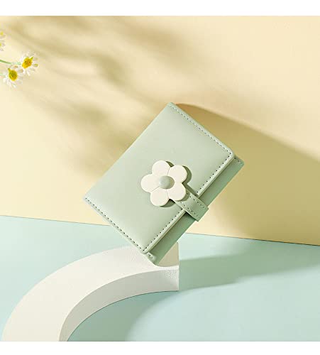 Meisee Cute Small Wallet For Girls Women Tri-Folded Wallet Cash Pocket Flowers Pu Leather Print Card Holder Coin Purse With Id Window (2-Green) #TOP5