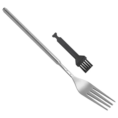 1 Stück Teleskopgabel 23–64cm, mit Kleine Bürste, Lange Edelstahl Teleskopgabel Besteck, Teleskop Gabel als Kuchengabeln und Fondue Gabeln,...