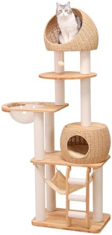 Amazon | PETTIFUL キャットタワー 木製 【天然木使用】 大型 据え置き 