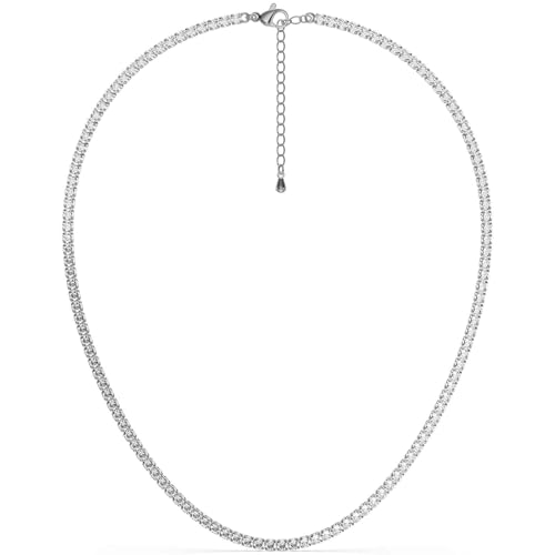 3mm Tennis Necklaces for Women, Adjustable length 14K White Gold Plated Thin Round Cubic Zirconia Classic Diamond Tennis Necklace for Women/Men, Size 16/18/20/22/24 inch