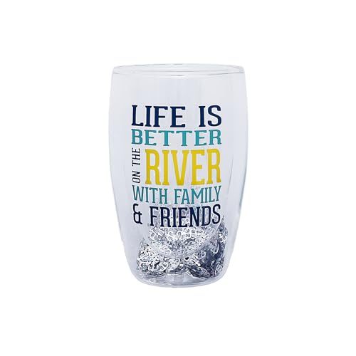 Pavilion Gift Company - Life Is Better On The River With Family & Friends - 14 oz Double-Wall Drinkware Cup Glassware River Lover Cabin Home Decor Gift Present