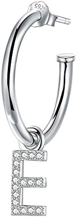 Lydreewam 925 Sterling Silver Half Hoop Earring Letter A-Z Drop Earrings with 3A Cubic Zirconia for Women Girls, Diameter 20mm(One Piece, Not A Pair)