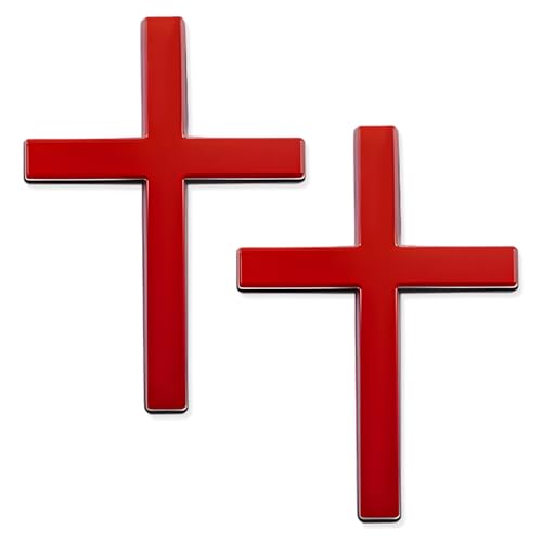 Image of 2PCS Metal Christian Cross Emblem Stickers, 2.5x1.8in 3D Jesus Christ Auto Emblem Badge Decal, Self-Adhesive Styling Cross Decal Decoration for Trunk Tailgate Side Fender (Red)