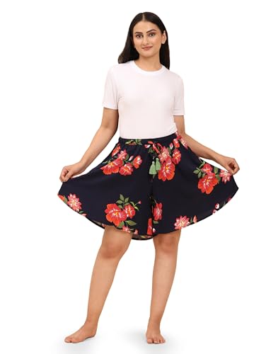 Image of B STORIES Women's Flared Shorts - Culottes with Pockets|Soft Viscose Lounge & Beach Wear|Mid-Rise Elastic Waistband|Casual Indo-Western Half Pants|Summer Resort & Everyday Wear for Women