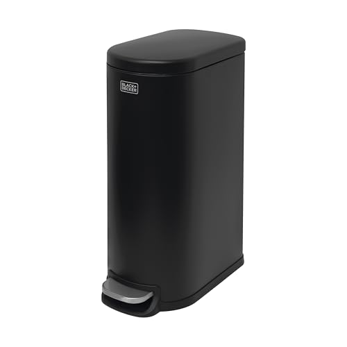 BLACK+DECKER BXBN61539E 30 Litre Slimline Pedal Bin with Soft Close Lid Kitchen Bin for Indoor Waste Recycling 61 x 23 x 44cm Black