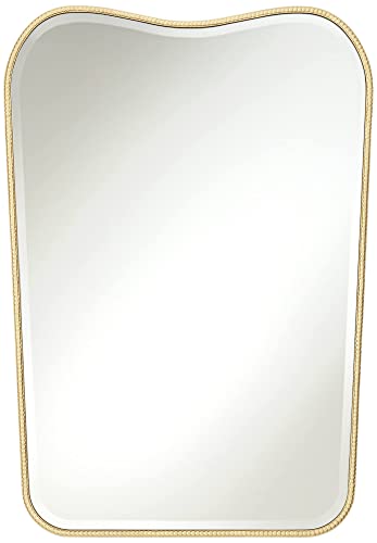 Noble Park Lyana Dipping Top Rectangular Vanity Decorative Wall Mirror Modern Beveled Edge Matte Gold Frame 27" Wide For Bathroom Bedroom Living Family Room Home House Office Entryway #TOP1