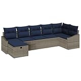 vidaXL Garden Sofa Set with Cushion 7 pcs Grey Poly Rattan, Garden and Terrace, Modern Design Sofa, Lightweight Comfort, UV-Resistant Materials, Durable, Outdoor Seating, Storage Compartment