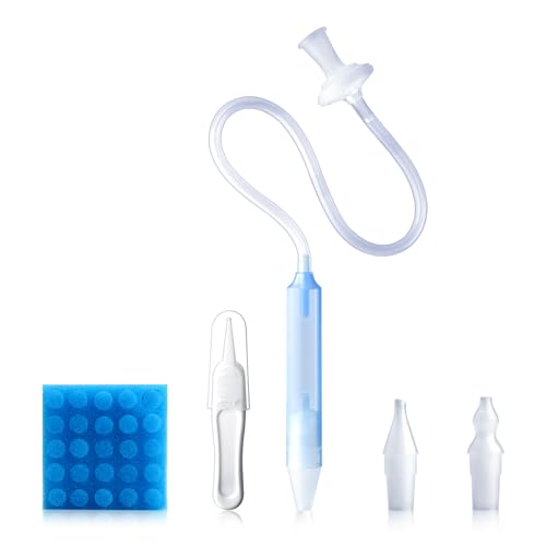 Image of Baby Nasal Aspirator Nasal Congestion Relief with 25 Hygiene Filters 2 Silicone Tips with Nose Cleaning Tweezer, Blue