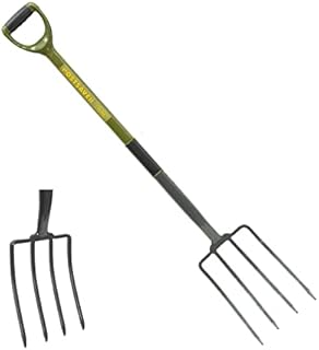 Garden Fork - Solid Forged Carbon Steel Fork Heavy Duty - Steel Handle Coated in PCV + Re-Enforced Shaft