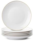 BTaT- White Dessert Plates with Gold Rim, Set of 6, 8" Round, Porcelain, Elegant Style, Dinner Plates, Christmas Gifts