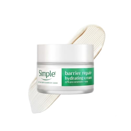 Simple Barrier Repair+, Hydrating Cream, Moisturiser, 40g, for Dry & Sensitive Skin, with 22% Ceramide Boosters & Cica, Long-Lasting Hydration, Free