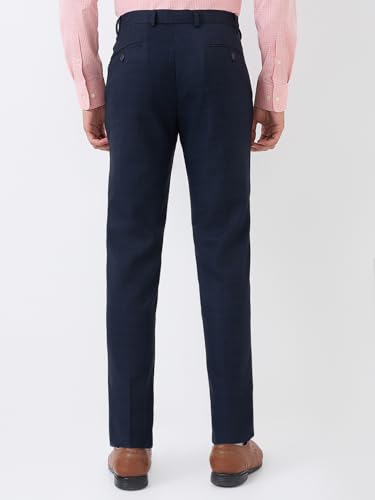 Image of Park Avenue Men's Regular Fit Mid Rise Neo Fit Checks Pattern Polyester Blend Flat Front Formal Trouser