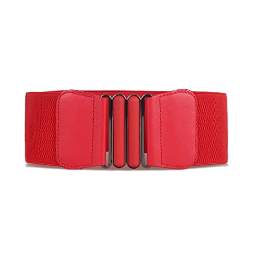 Retro Wide Cinch Belt Womens Corset Waist Band Vintage Bandage Elasticity Girdle Wrap Gothic Elastic Waist Belt with Flat Buckle for Costume – Red