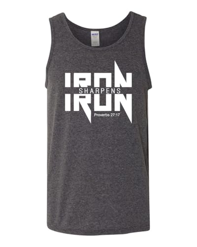 Trenz Shirt Company Iron Sharpens Iron Proverbs 27:17 Heavy Metal Logo Bible Scripture Mens Christian Tank Top