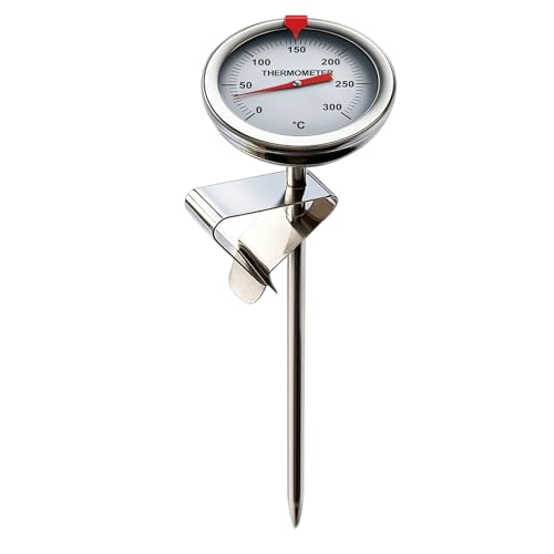 Herreicher Frittierthermometer Grillthermometer Küchenprofi 300°C, Sofort Kochen Thermometer Lesen Barista-Nadelthermometer mit Clip 23cm für Kochen Milch Kaffee BBQ Steak