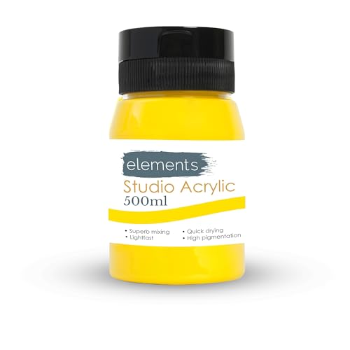 Elements 500ml Acrylic Paint 500 ml Tub - Quick Drying Acrylic Paints with High Pigment and Vibrant Colour Pigment Med Yellow
