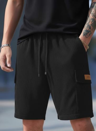 Image of SMOWKLY Authentics Classic Men's Polycotton Ribbed Cargo Stretch Shorts |Half Pant with Drawstring & 4 Pockets | Lightweight & Quick Dry | Men Shorts Casual |Summer Shorts Pant for Men