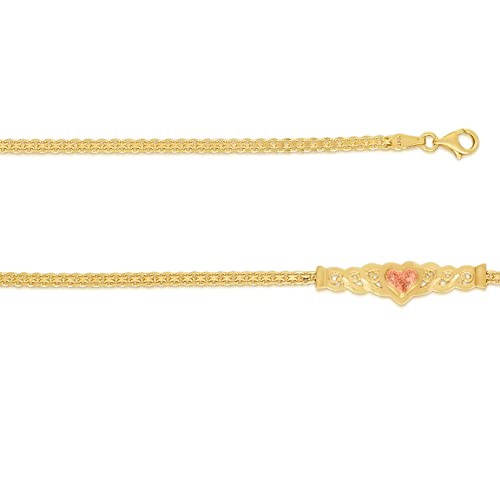 Floreo 10k Yellow Gold Bismark Links with Rose Gold Heart Filigree Charm Bracelet2
