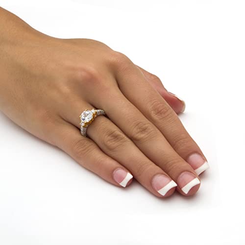 Yellow Gold-Plated Sterling Silver Round Cubic Zirconia 3 Stone Bridal Ring3