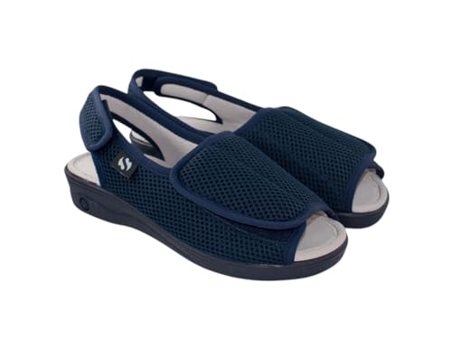 Sevillas Zapatilla de Rejilla con Velcro, Sandalia Abierta de Malla Transpirable, Disponible en Negro, Marino y Beige (MARINO, Sistema tallas calzado EU, Adulto, Mujer, Números, mediano, 41)