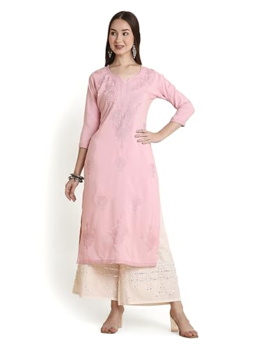 Image of RATAN Rayon Straight Lucknowi Chikankari Ethnic Wear Kurta for Women