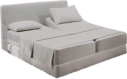 600 Thread Count Split Sheet Set 5PC Split King Sheets for Egyptian Cotton Split King Sheet Set 16 inch Deep Pocket Adjustable Bed Sheets, Light Grey Solid