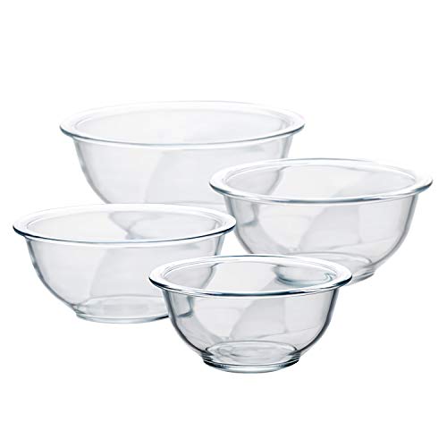 Luvan Ensaladeras Cristal, Conjunto 4 Cuencos de Mezcla de 1, 1.5, 2.5, 3.7 Cuartos, Utilizable en Microondas y Lavavajillas, Mezcla Segura, Conservación de Alimentos