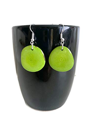 Tagua Earrings in Lime Green, Vegetable Ivory Dangle Earrings TAG272, Organic Earrings, Tagua Earrings in Green