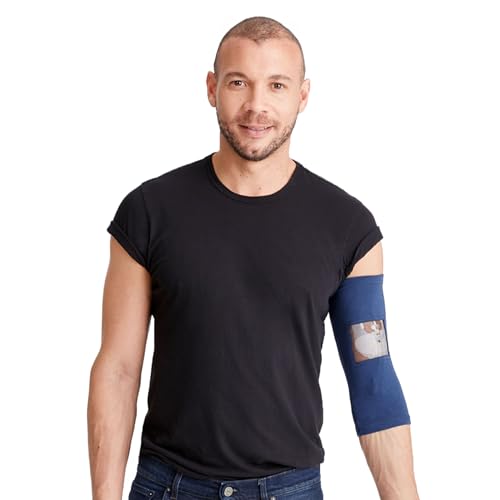Image of Care+Wear - Long PICC Line Cover (Medium, Navy) - for Patients with PICC Lines - Upper or Lower Arm Coverage - Enhanced PICC Line Security - Comfortable Daily Wear, Convenient Mesh Window
